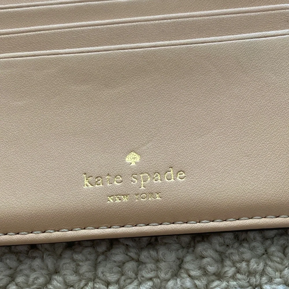Kate Spade Cardholder Wallet Leather Navy Blue Tan Like New Small Colorblock